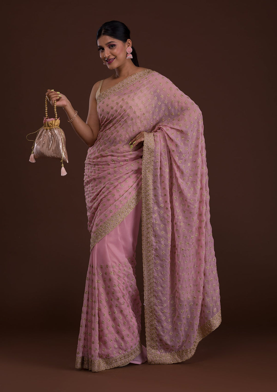 Pink Zariwork Georgette Saree-Koskii