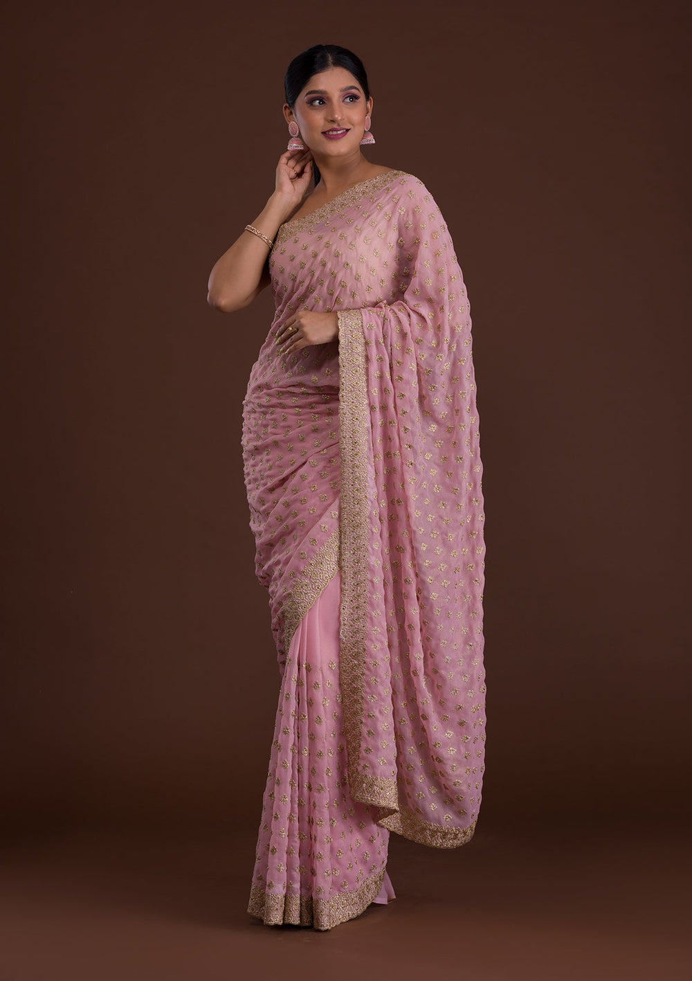 Pink Zariwork Georgette Saree-Koskii