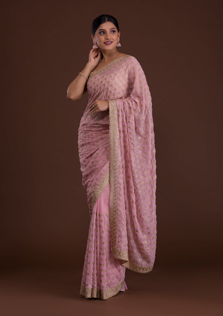 Pink Zariwork Georgette Saree-Koskii