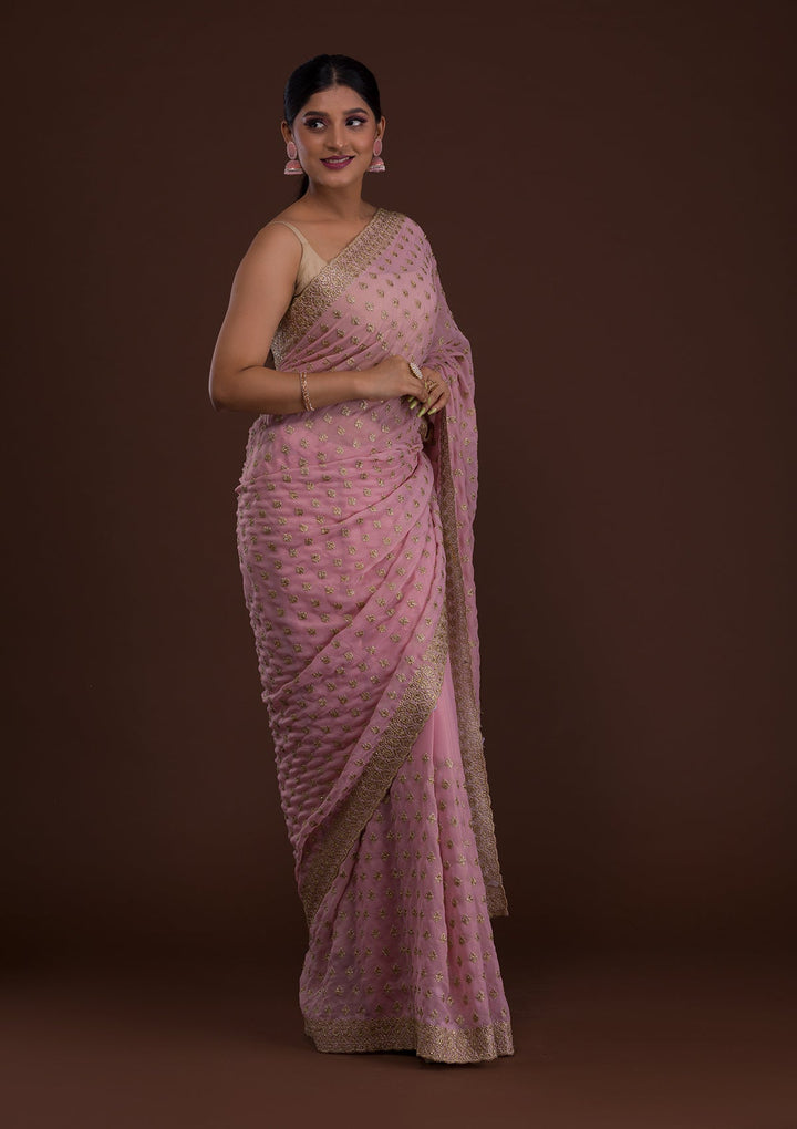 Pink Zariwork Georgette Saree-Koskii