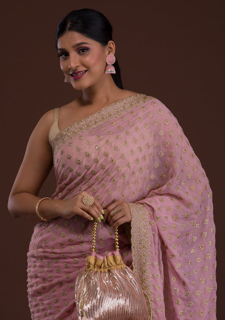 Pink Zariwork Georgette Saree-Koskii