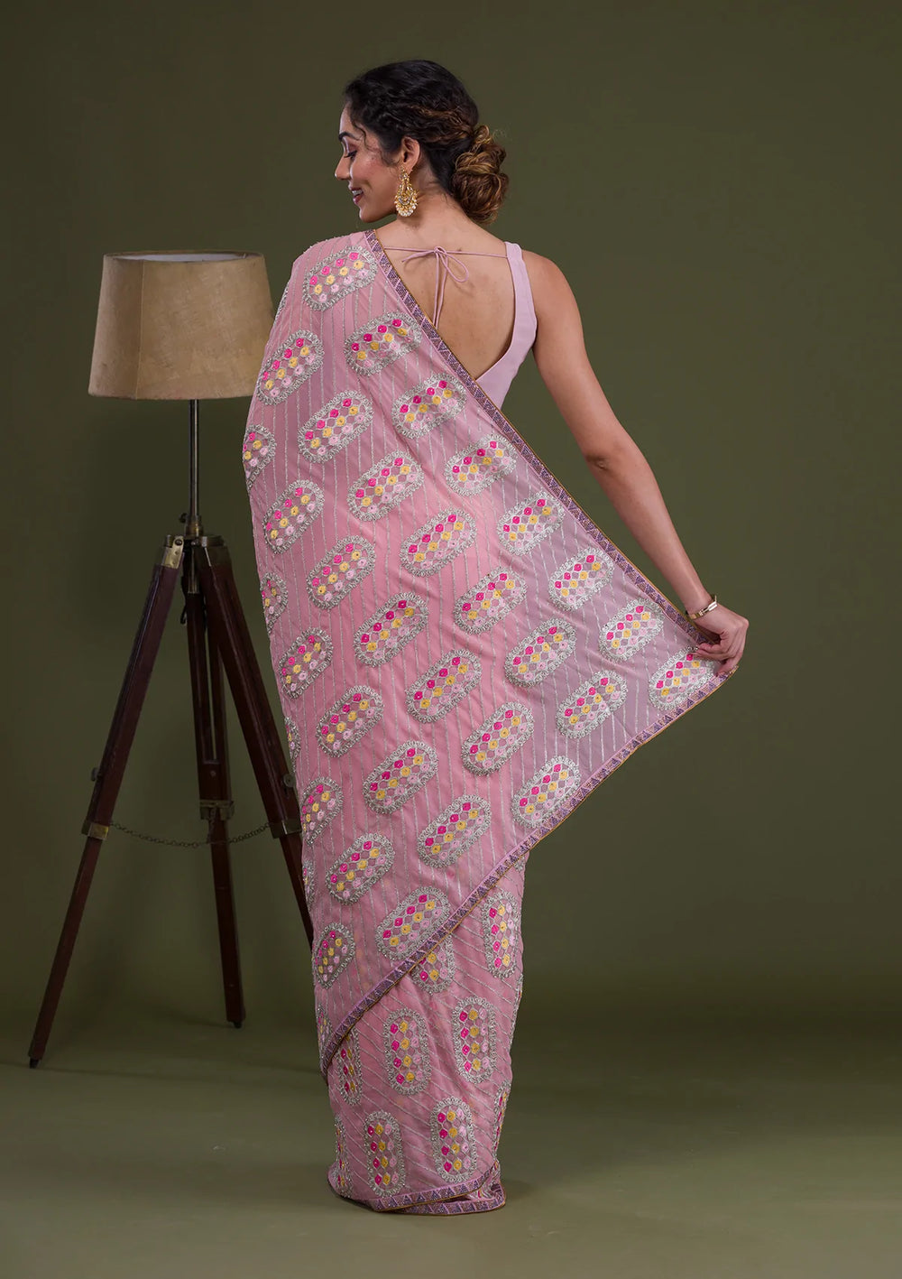 Pink Zariwork Georgette Saree-Koskii