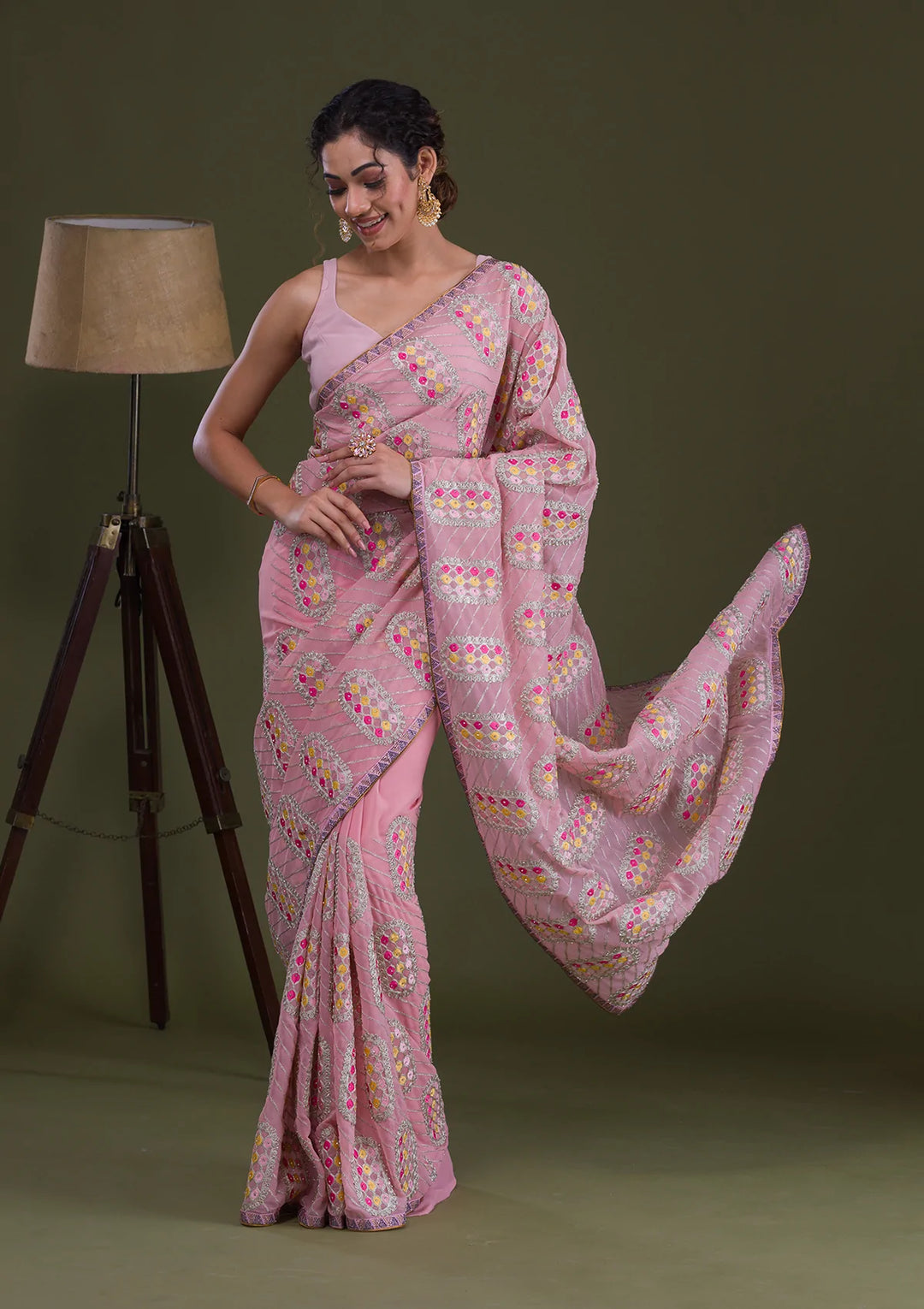 Pink Zariwork Georgette Saree-Koskii
