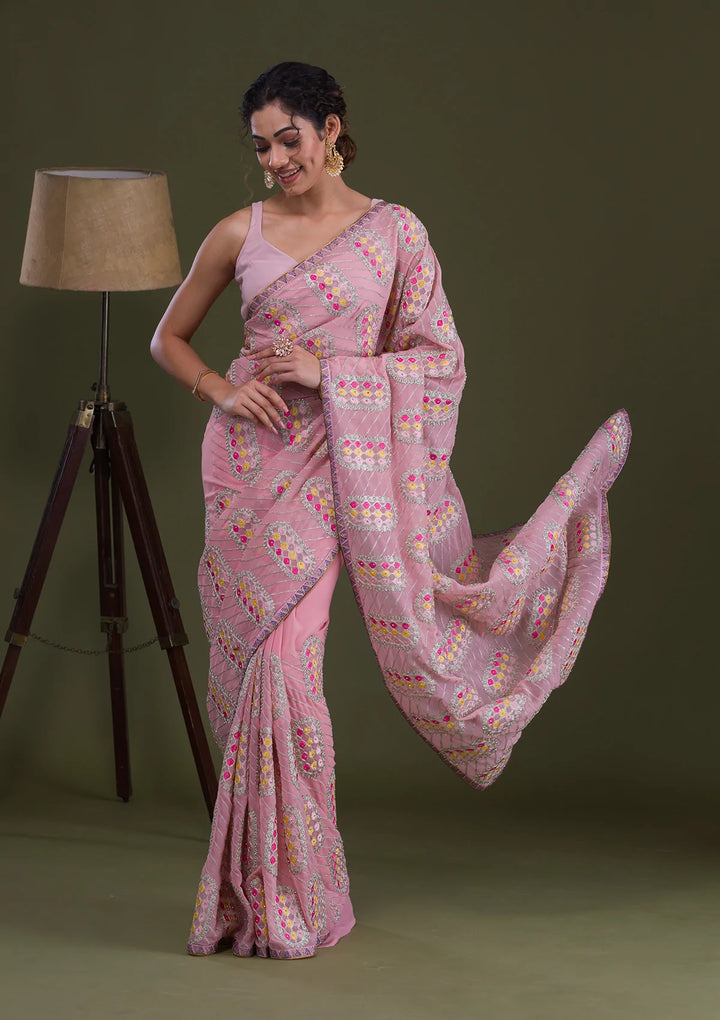 Pink Zariwork Georgette Saree-Koskii