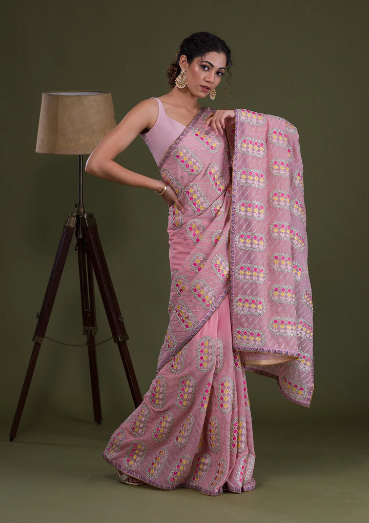 Pink Zariwork Georgette Saree-Koskii