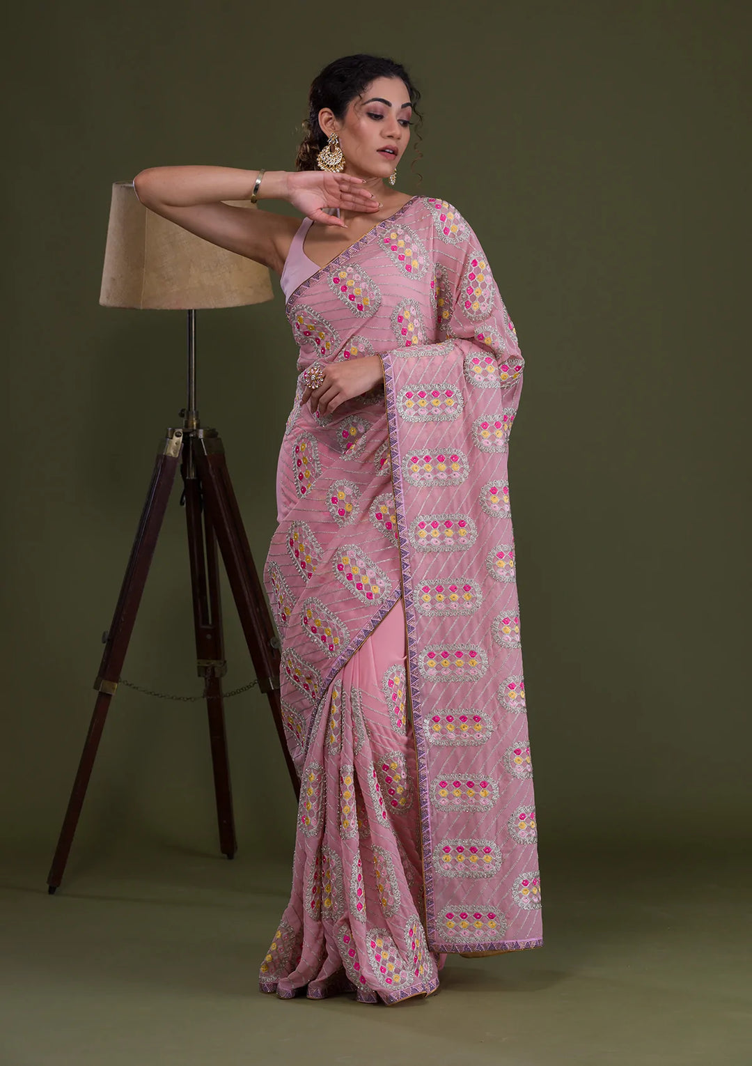 Pink Zariwork Georgette Saree-Koskii