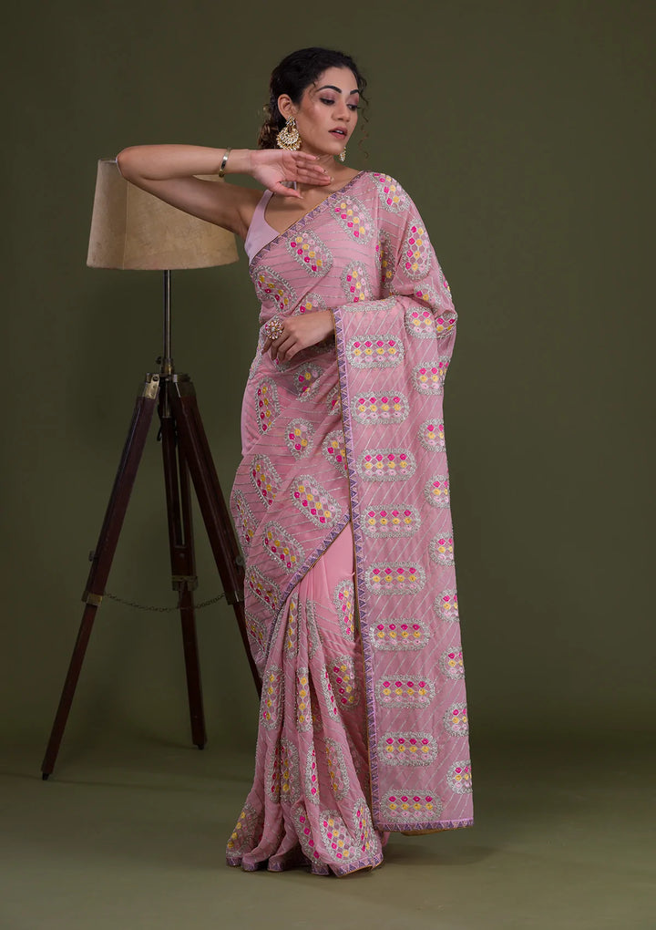 Pink Zariwork Georgette Saree-Koskii