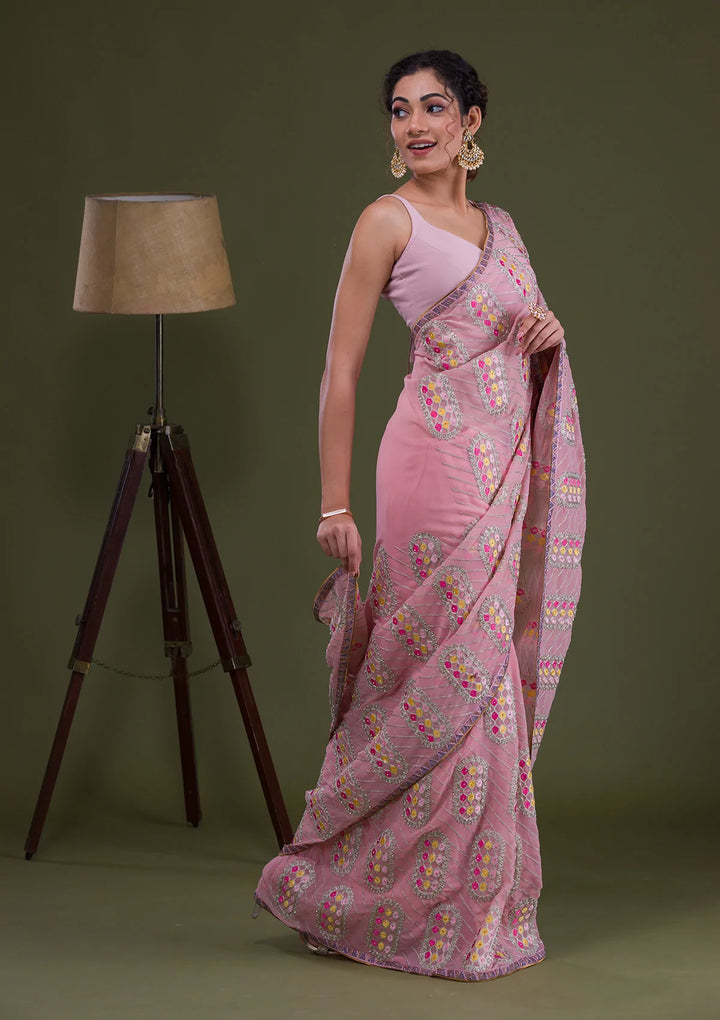 Pink Zariwork Georgette Saree-Koskii