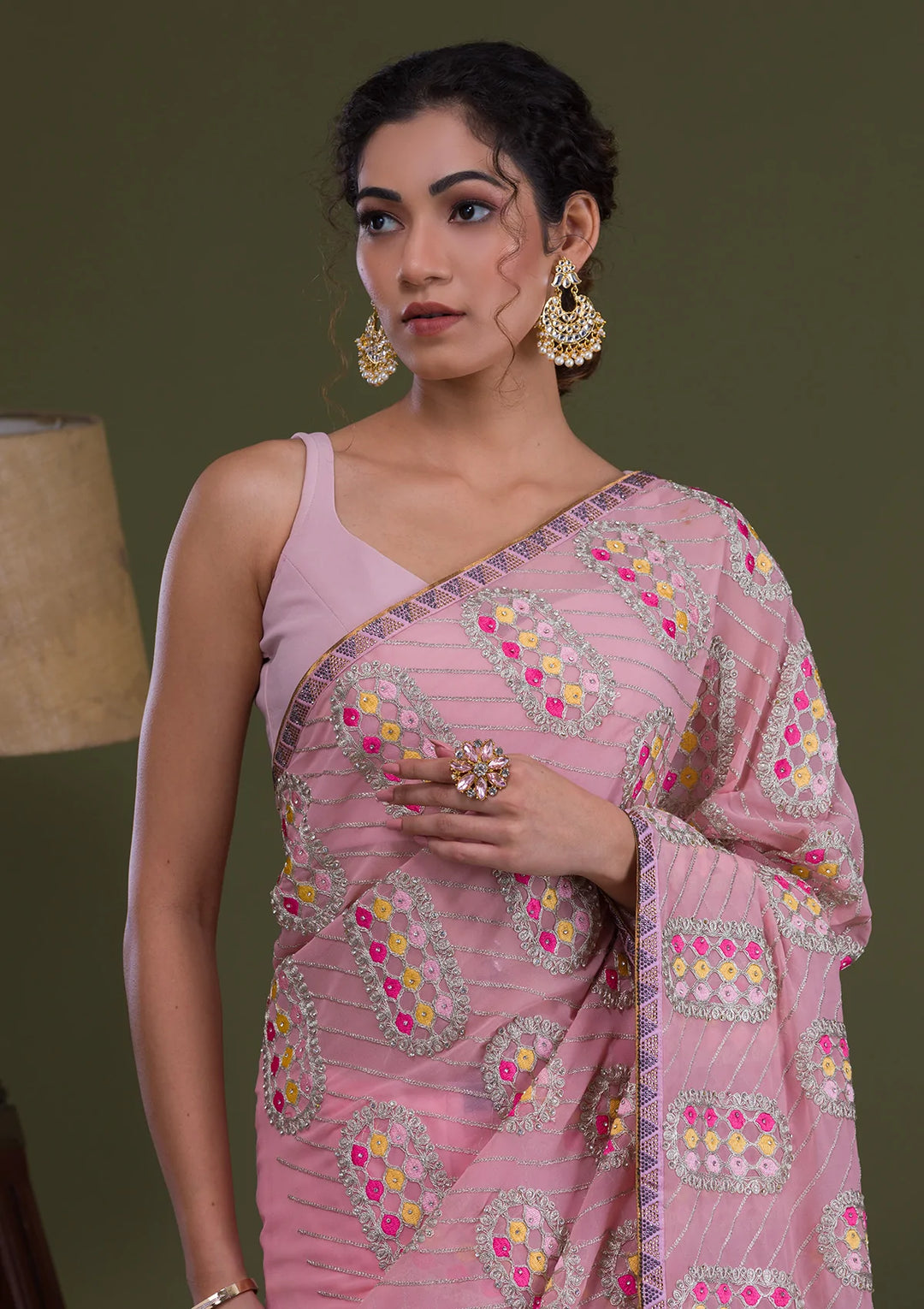 Pink Zariwork Georgette Saree-Koskii