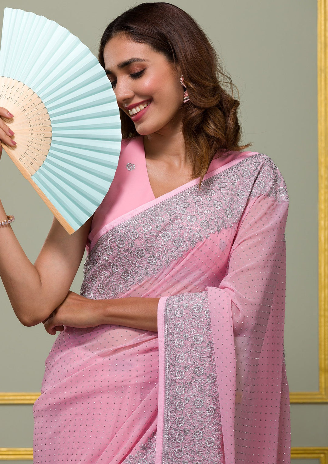 Pink Zariwork Georgette Saree-Koskii