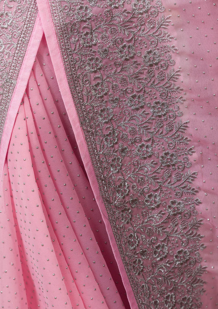 Pink Zariwork Georgette Saree-Koskii