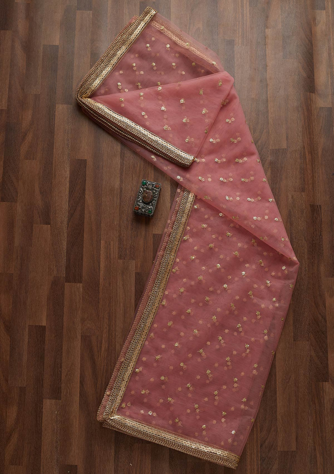 Pink Zariwork Net Readymade Dupatta-Koskii