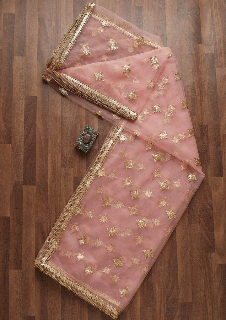 Pink Zariwork Net Readymade Dupatta-Koskii