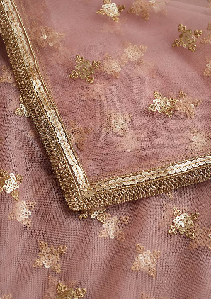 Pink Zariwork Net Readymade Dupatta-Koskii