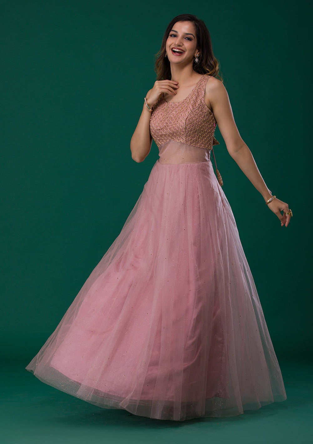 Pink Zariwork Net Designer Gown-Koskii