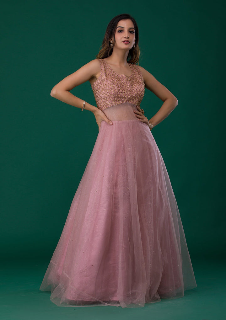 Pink Zariwork Net Designer Gown-Koskii