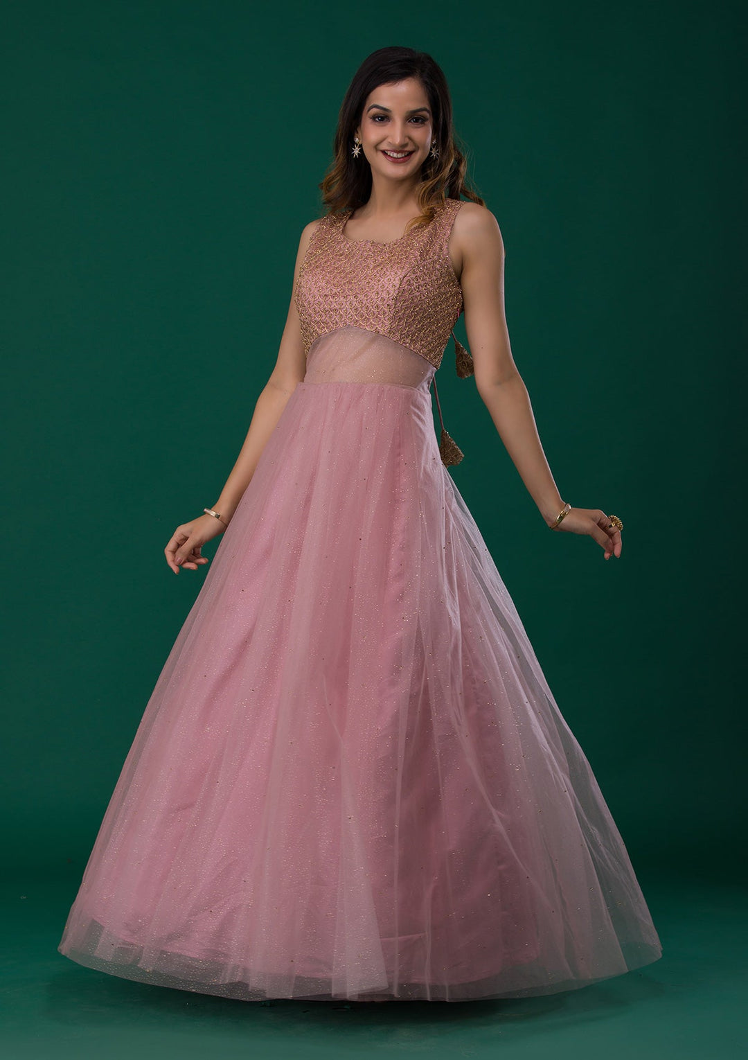 Pink Zariwork Net Designer Gown-Koskii