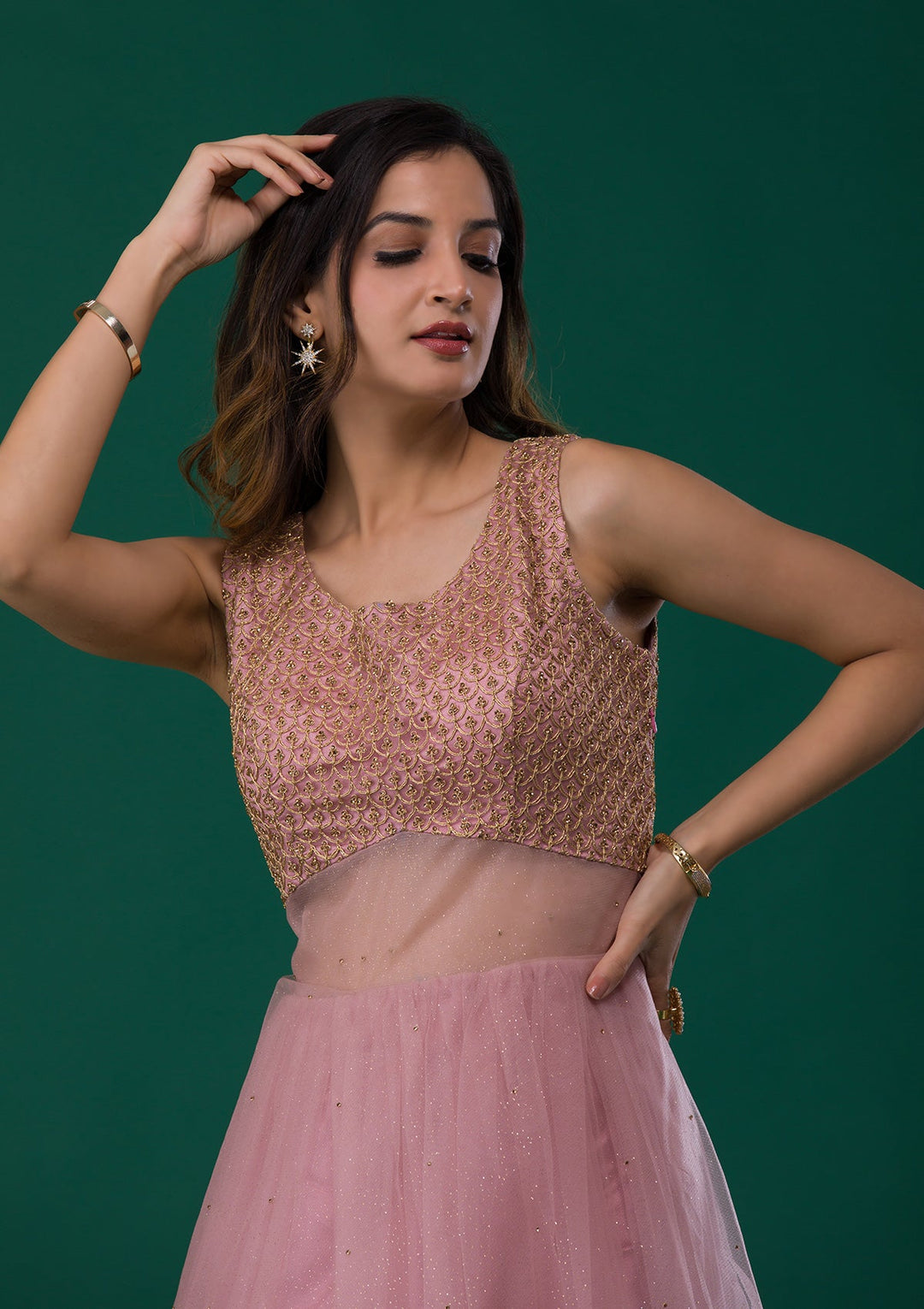 Pink Zariwork Net Designer Gown-Koskii