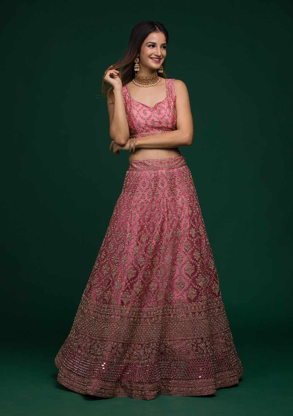 Pink Zariwork Net Lehenga-koskii