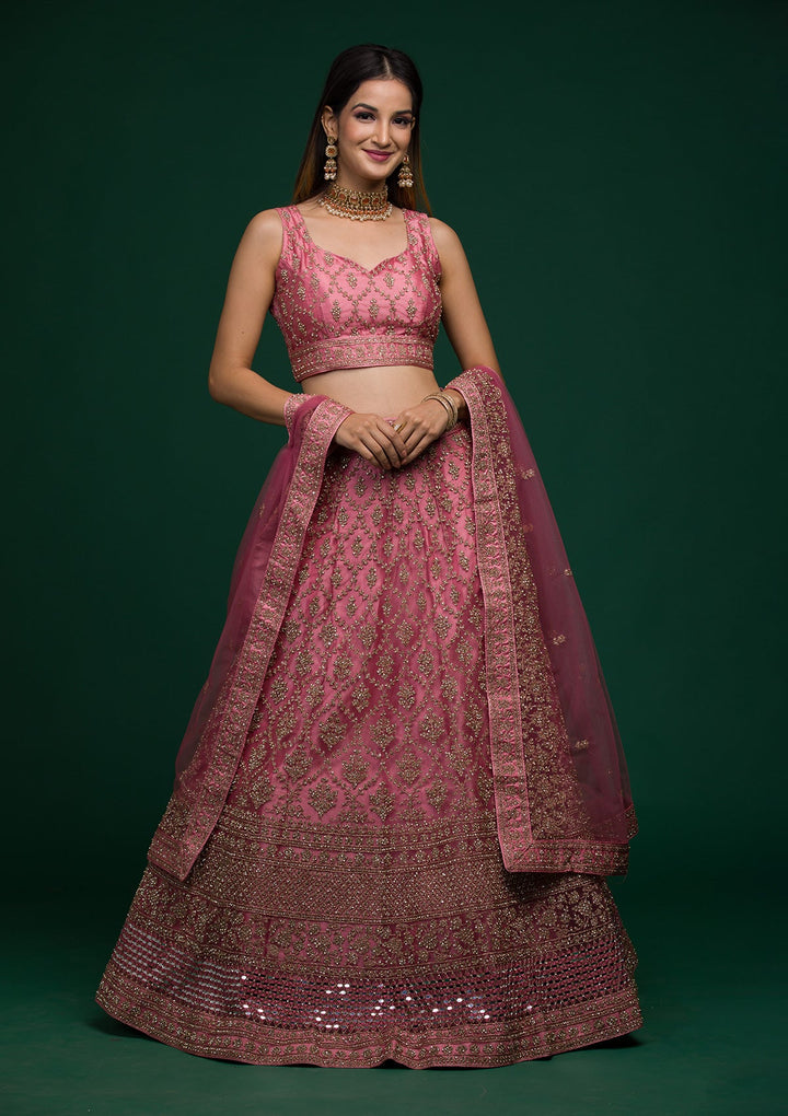 Pink Zariwork Net Lehenga-koskii