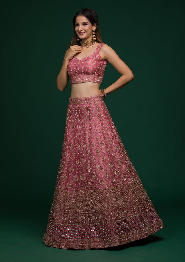 Pink Zariwork Net Lehenga-koskii