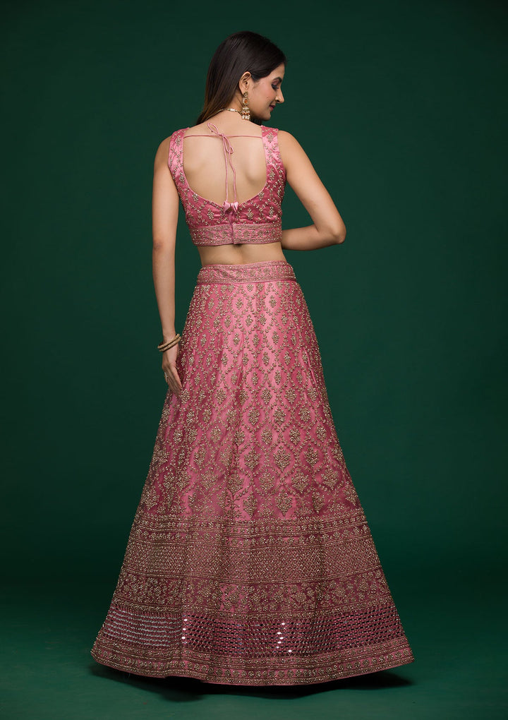 Pink Zariwork Net Lehenga-koskii