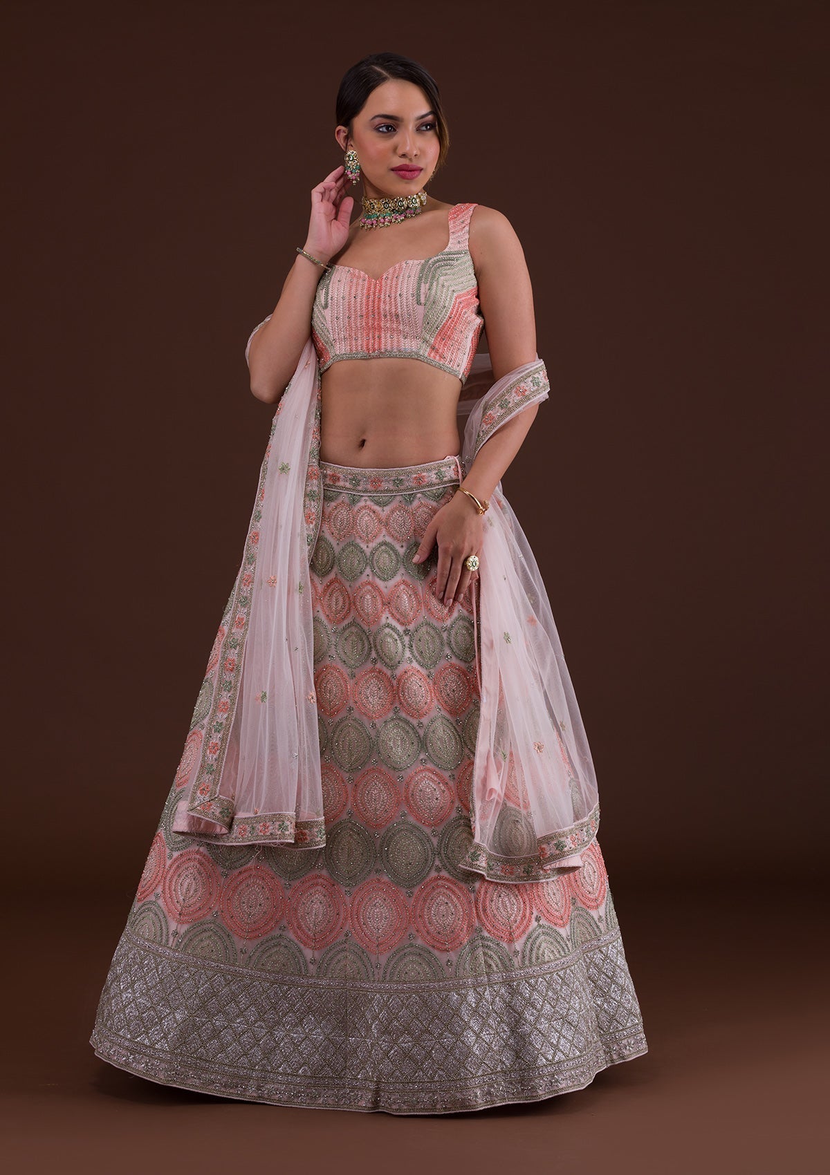 Pink Zariwork Net Designer Lehenga-Koskii