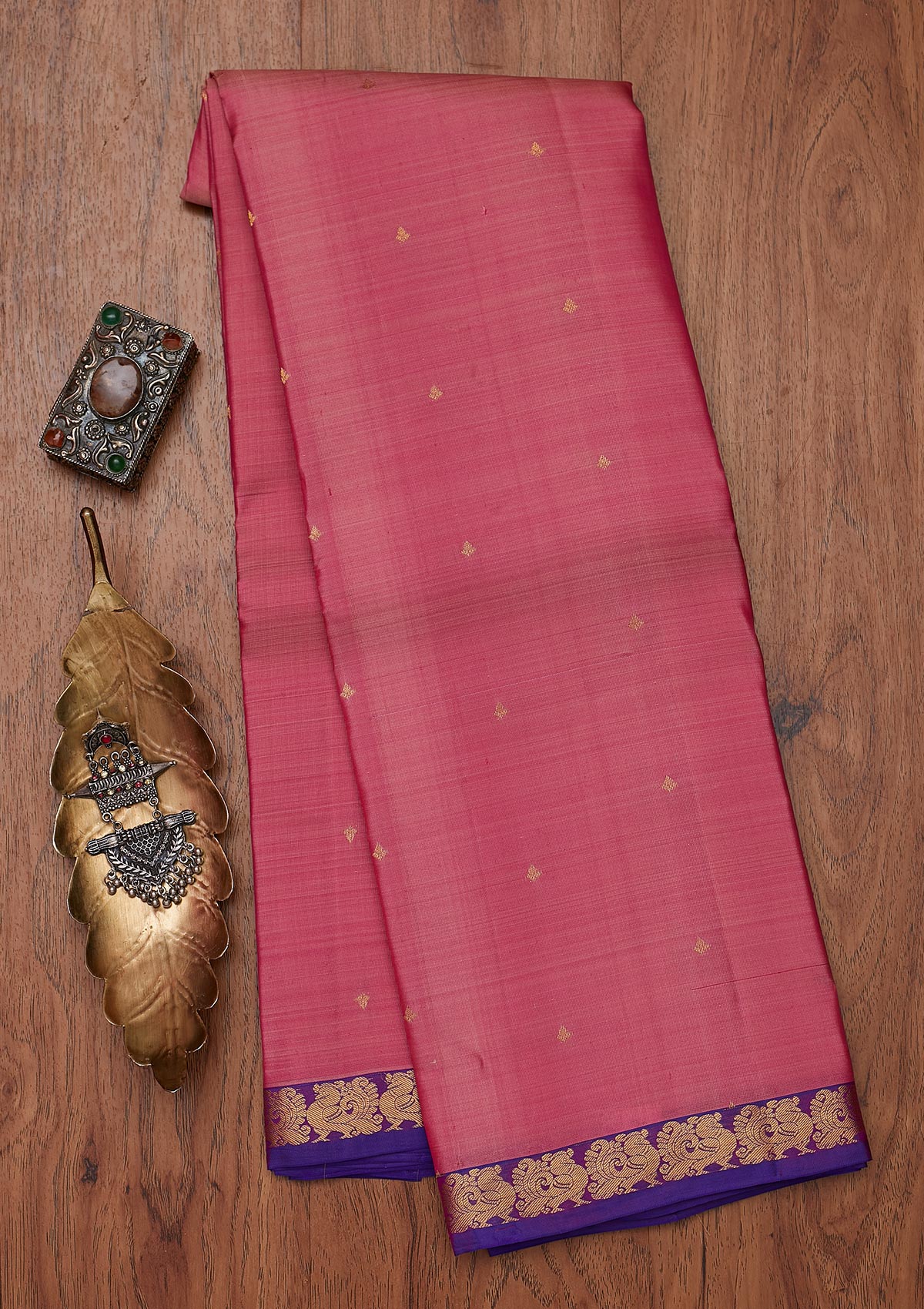 Pink Zariwork Pure Silk Designer Unstitched Saree - Koskii