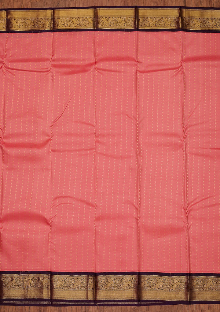 Pink Zariwork Pure Silk Designer Unstitched Saree - Koskii