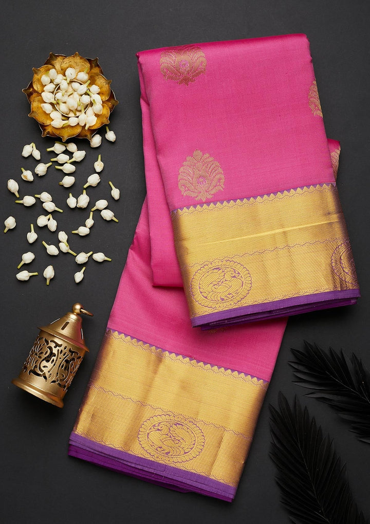 Pink Zariwork Pure Silk Designer Saree - Koskii