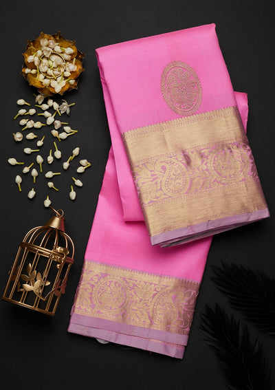 Pink Zariwork Pure Silk Designer Saree - Koskii