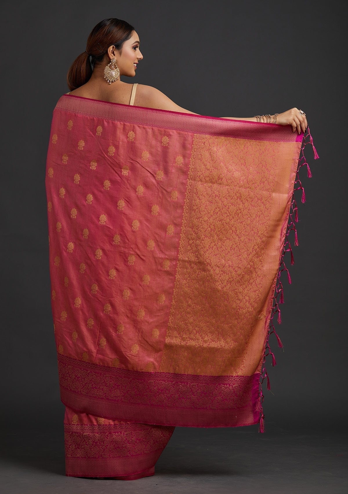 Pink Zariwork Raw Silk Designer Saree - koskii