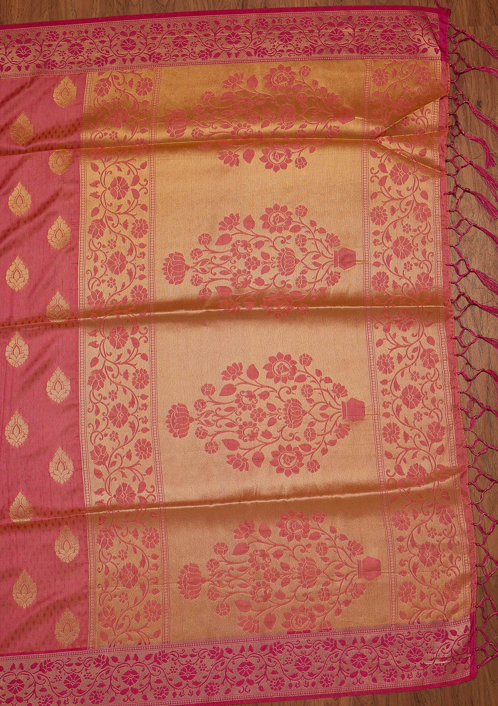 Pink Zariwork Raw Silk Designer Saree - koskii