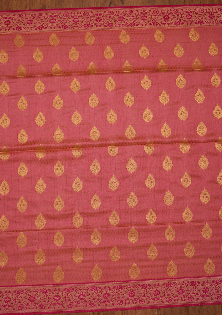 Pink Zariwork Raw Silk Designer Saree - koskii