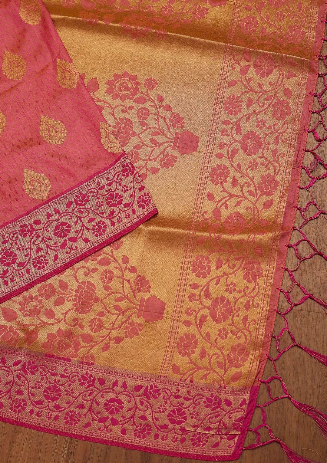 Pink Zariwork Raw Silk Designer Saree - koskii