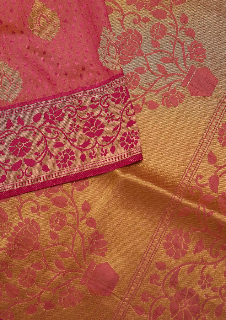 Pink Zariwork Raw Silk Designer Saree - koskii