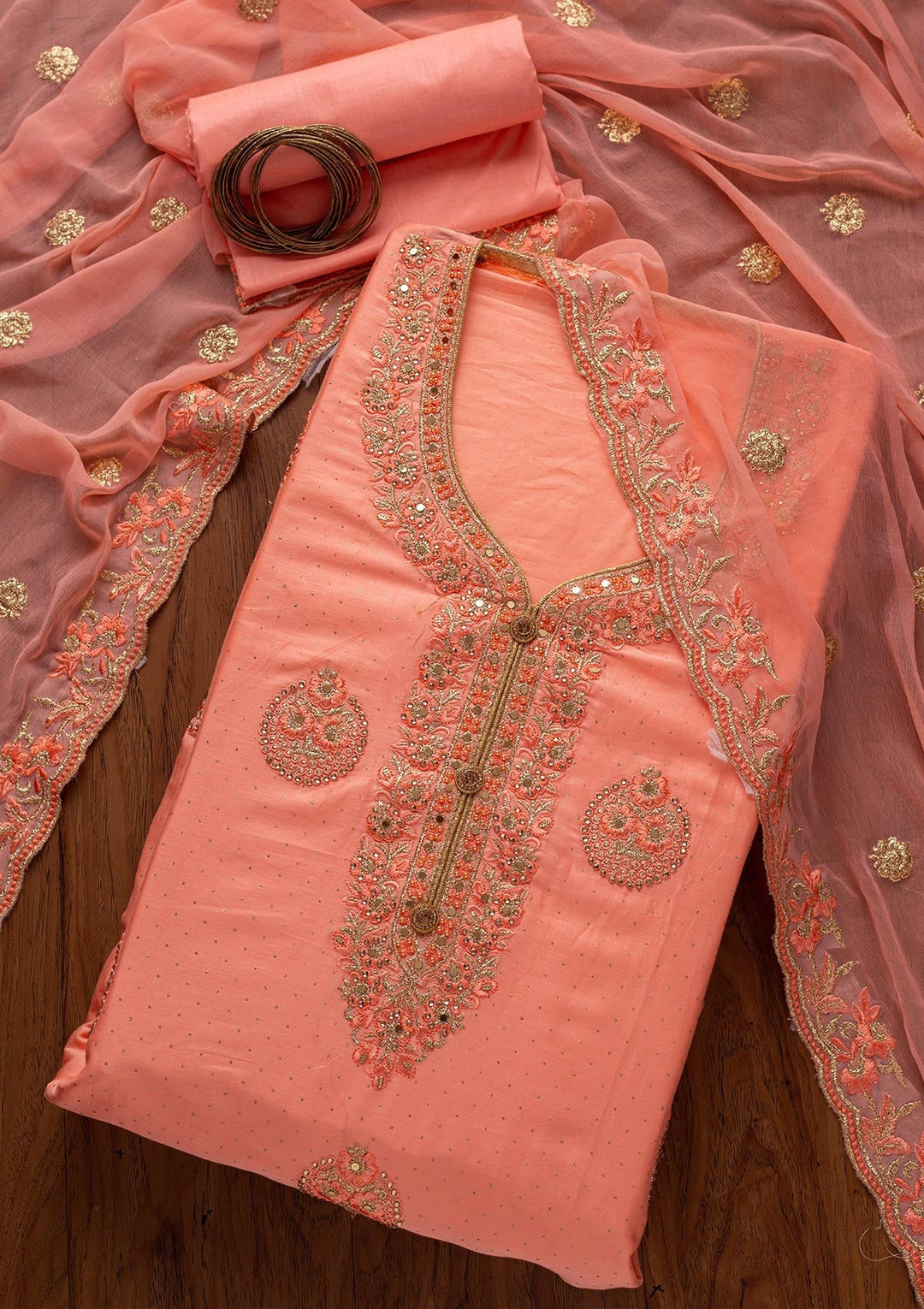 Pink Zariwork Semi Crepe Designer Unstitched Salwar Suit - koskii