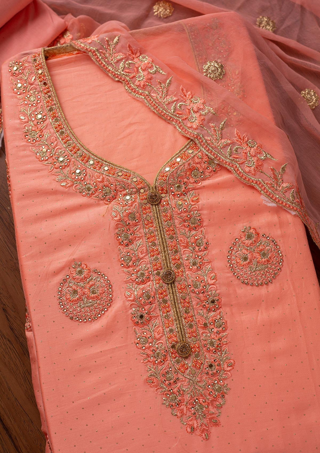 Pink Zariwork Semi Crepe Designer Unstitched Salwar Suit - koskii