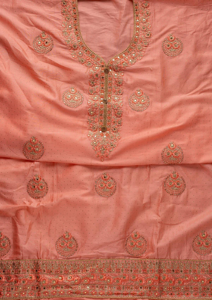 Pink Zariwork Semi Crepe Designer Unstitched Salwar Suit - koskii