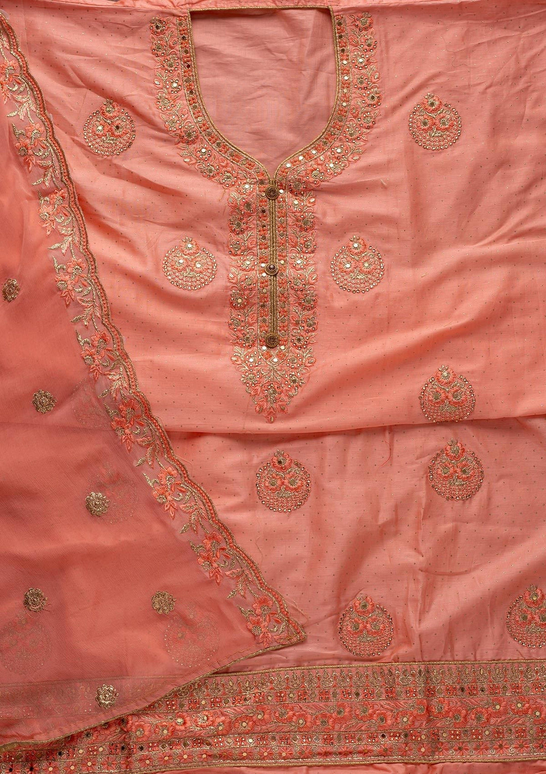 Pink Zariwork Semi Crepe Designer Unstitched Salwar Suit - koskii