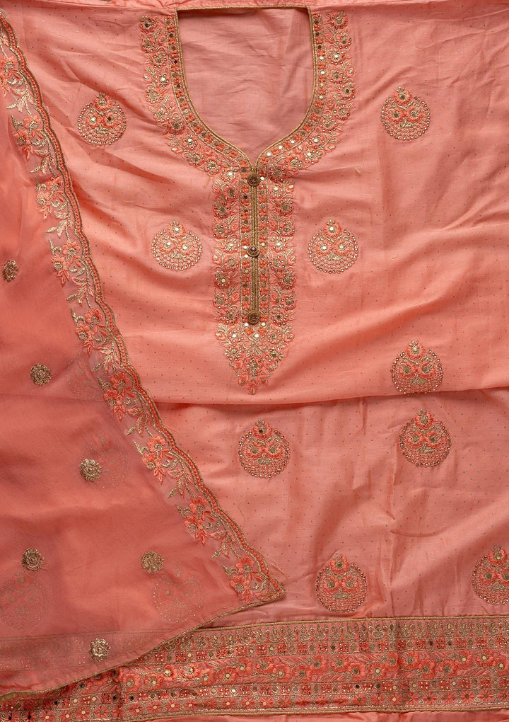 Pink Zariwork Semi Crepe Designer Unstitched Salwar Suit - koskii