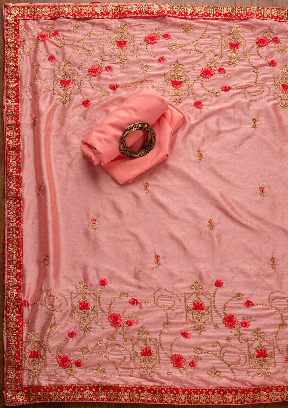 Pink Zariwork Semi Crepe Designer Unstitched Salwar Suit - koskii