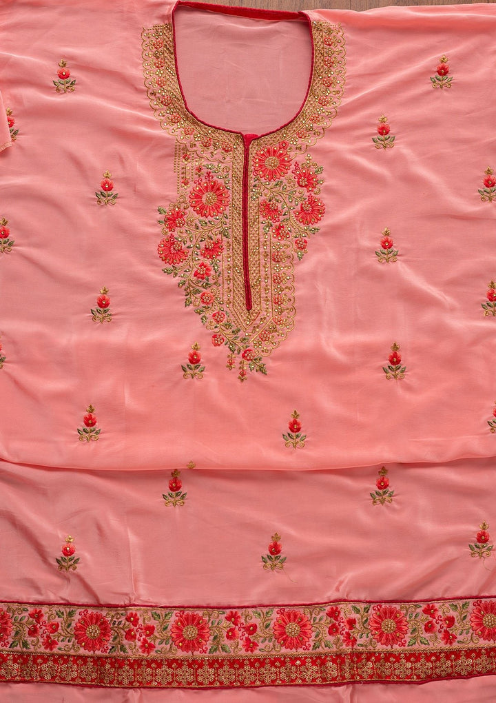 Pink Zariwork Semi Crepe Designer Unstitched Salwar Suit - koskii