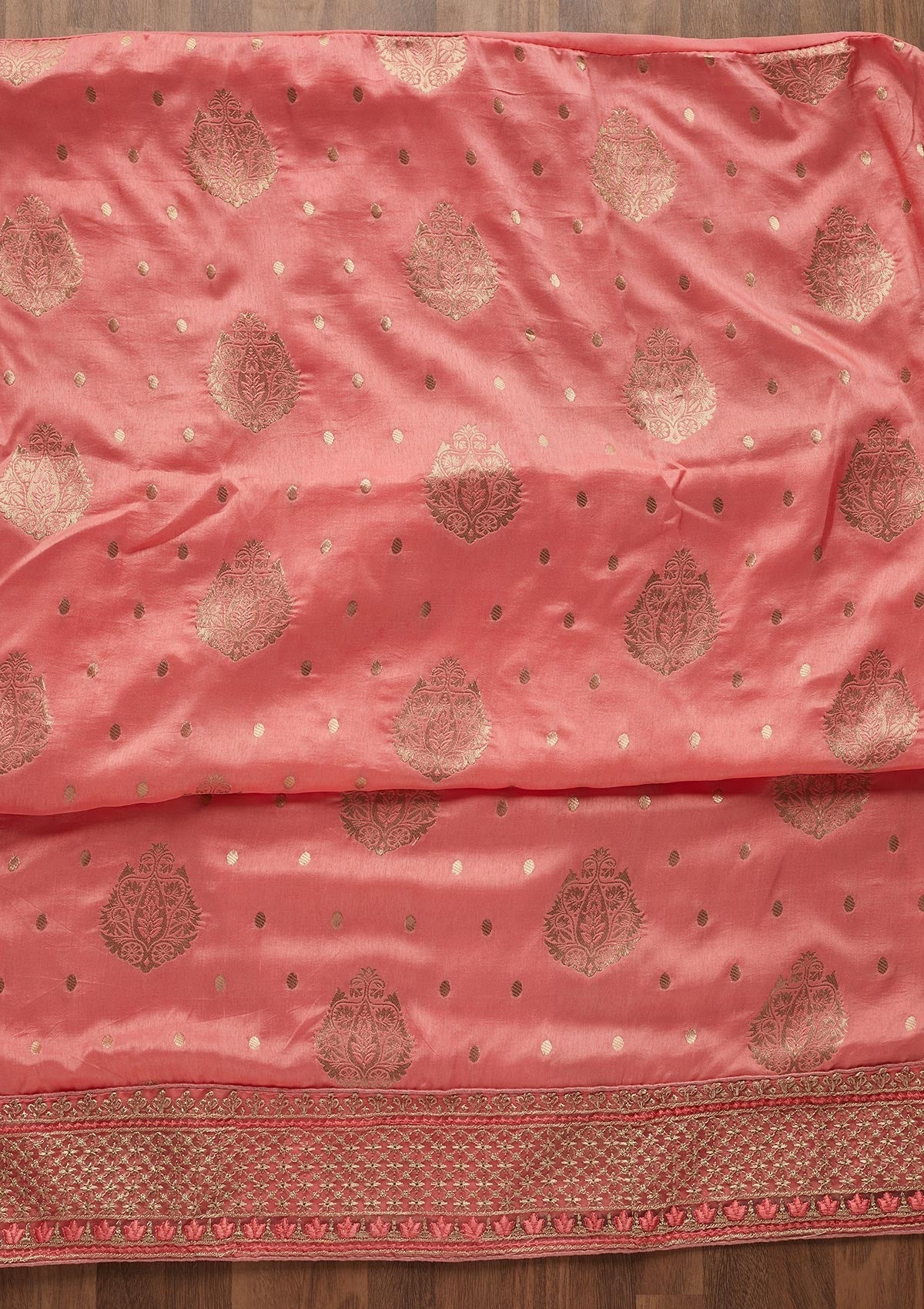 Pink Zariwork Semi Crepe Unstitched Salwar Suit - Koskii