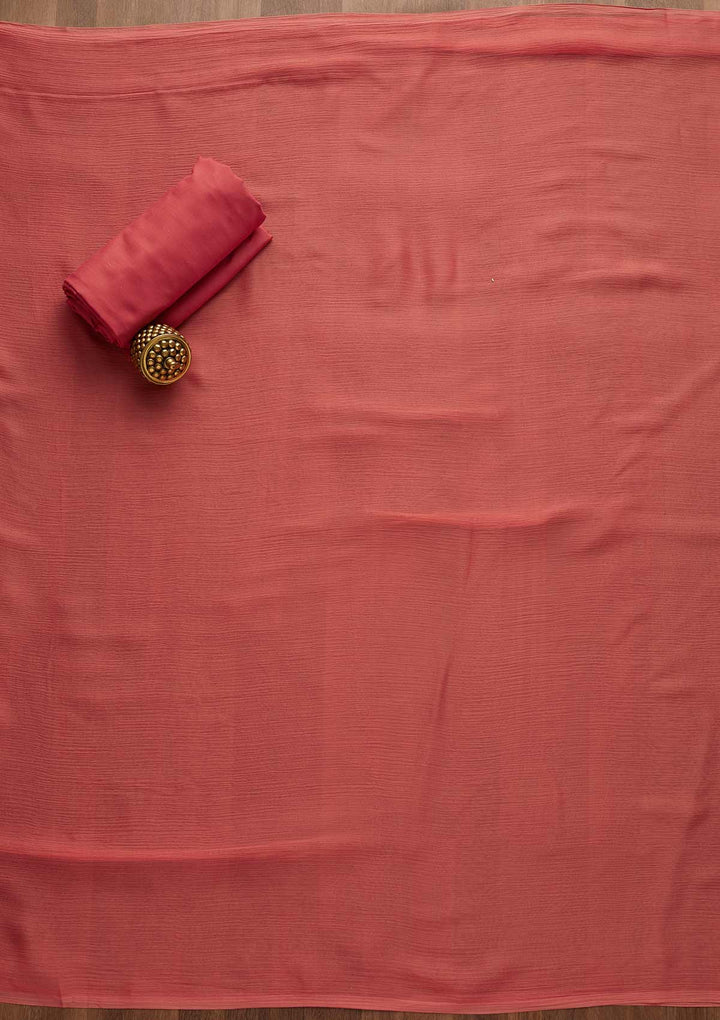 Pink Zariwork Semi Crepe Unstitched Salwar Suit-Koskii