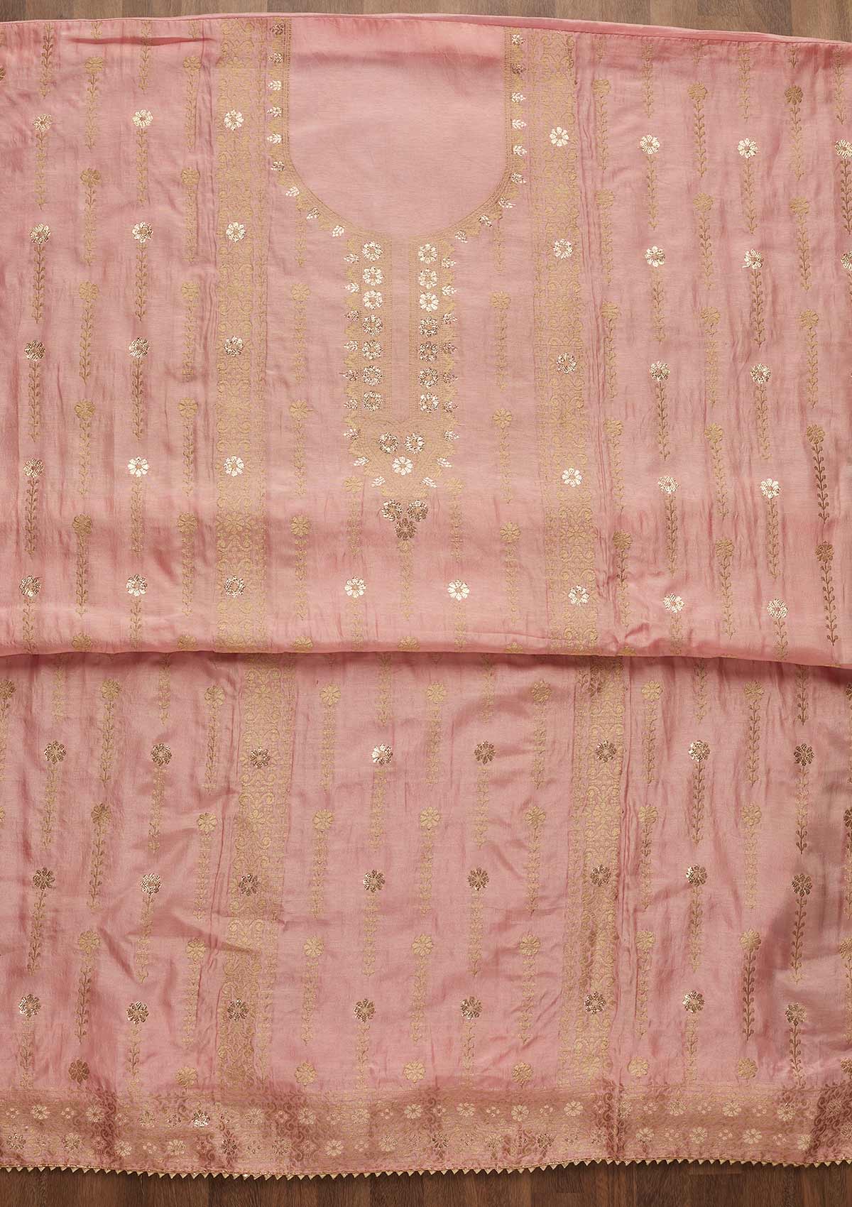 Pink Zariwork Semi Crepe Unstitched Salwar Suit-Koskii