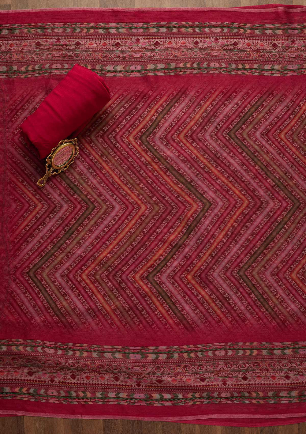 Pink Zariwork Semi Crepe Unstitched Salwar Suit-Koskii