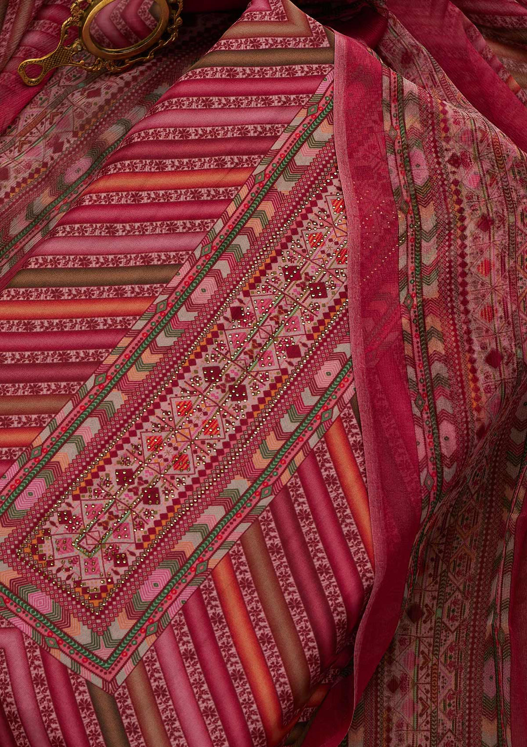Pink Zariwork Semi Crepe Unstitched Salwar Suit-Koskii