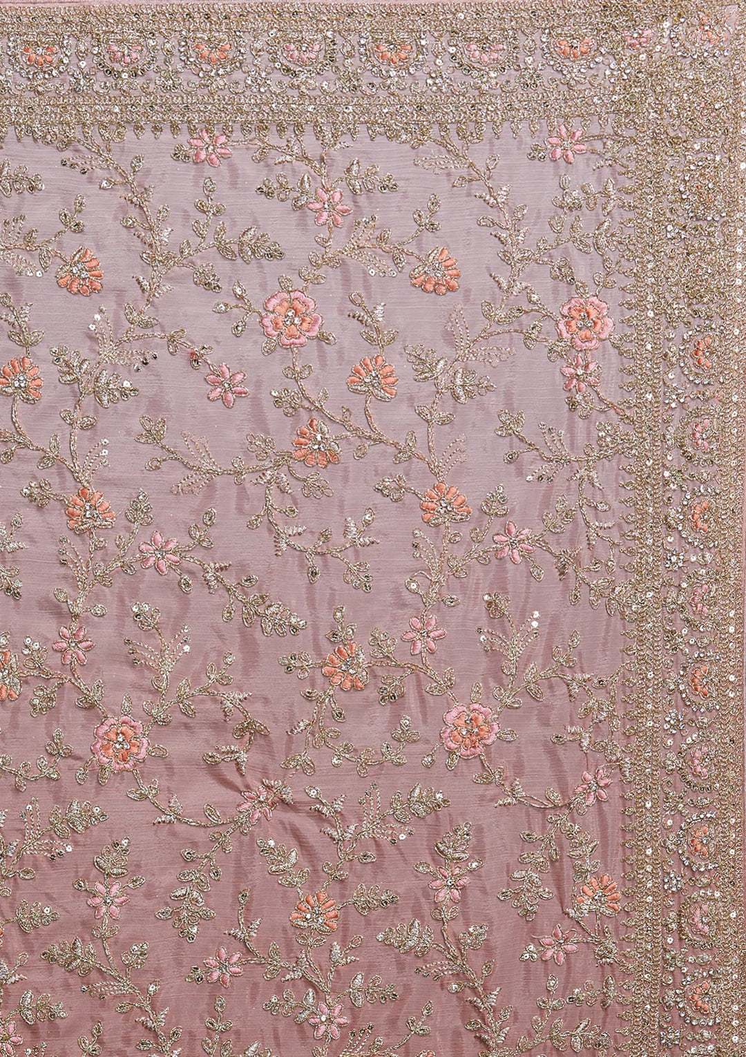 Pink Zariwork Semi Crepe Saree - Koskii