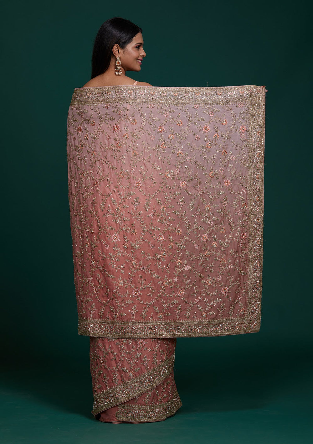 Pink Zariwork Semi Crepe Saree - Koskii